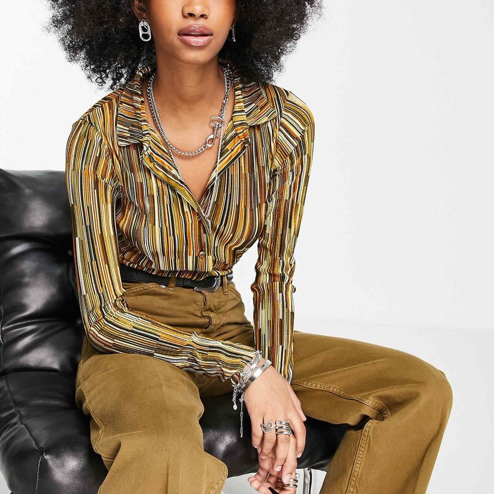 Striped Multicolor Button-Up Blouse